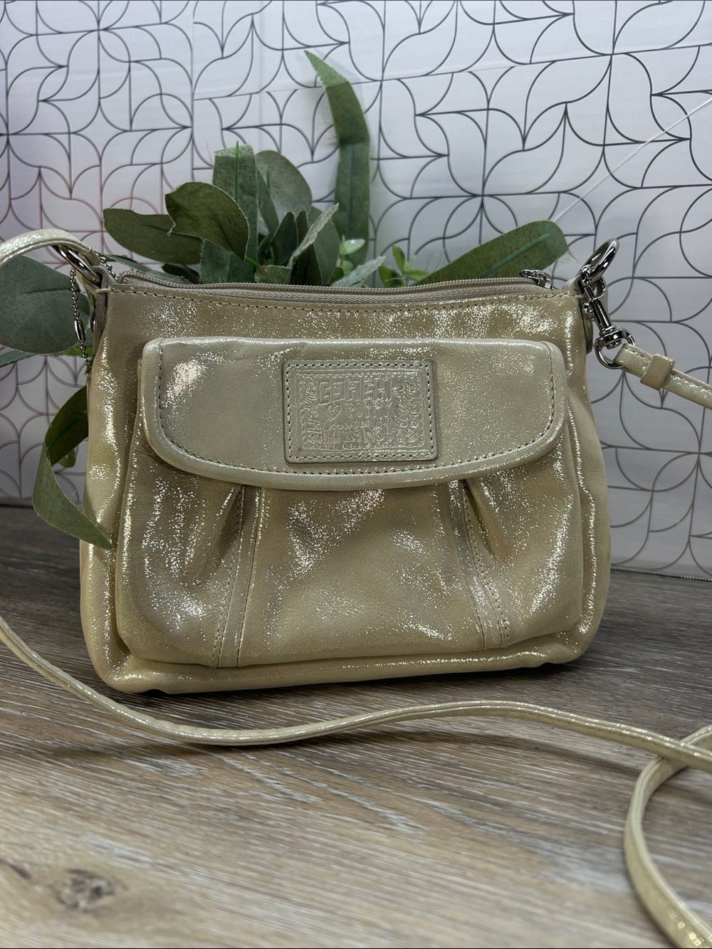 Coach Poppy Gold Sparkle Crossbody Bag